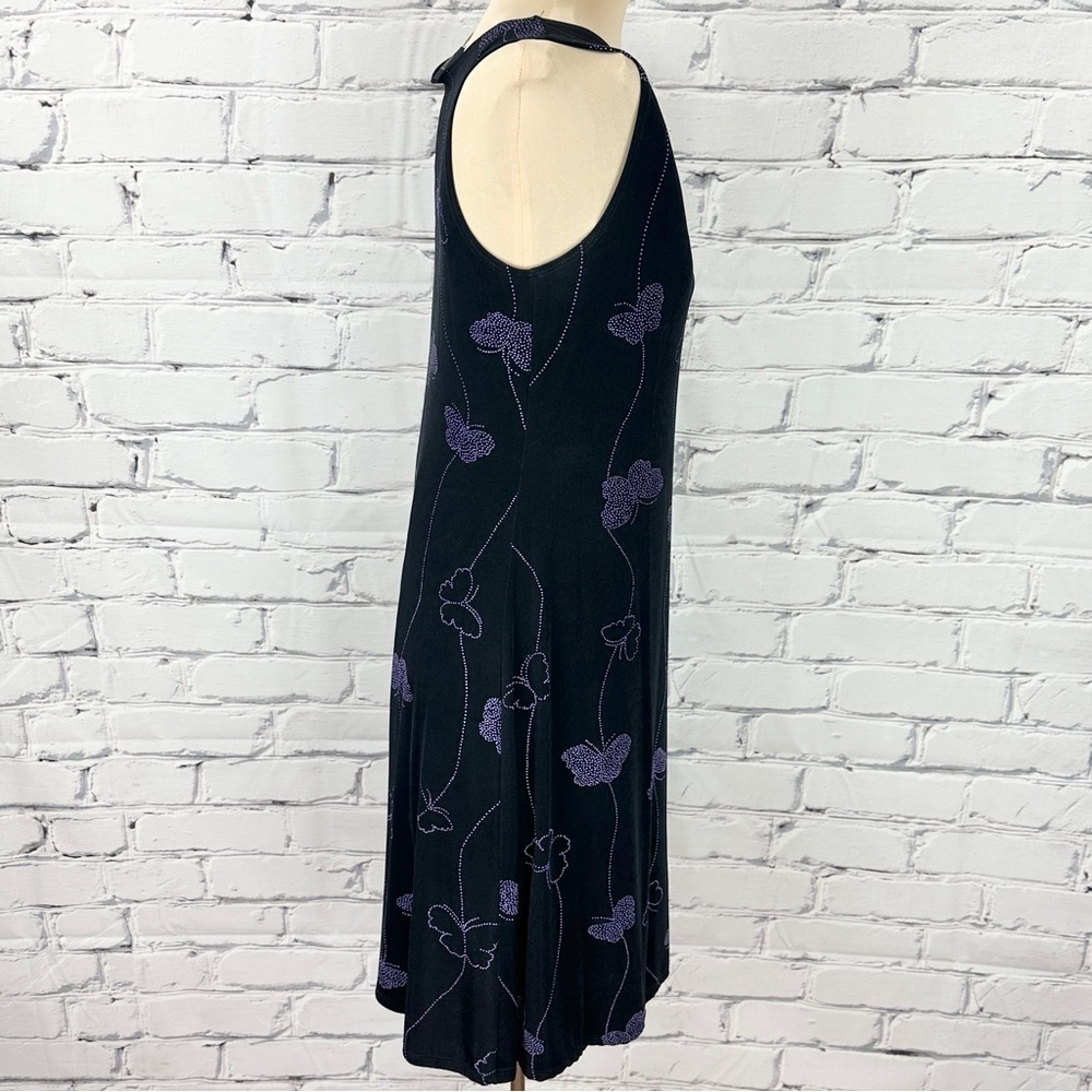 Vtg Teddi Y2k Tank Slip Mini Dress Sz 6 Butterfly Black Purple Whimsygoth Fairy - Picture 2 of 8